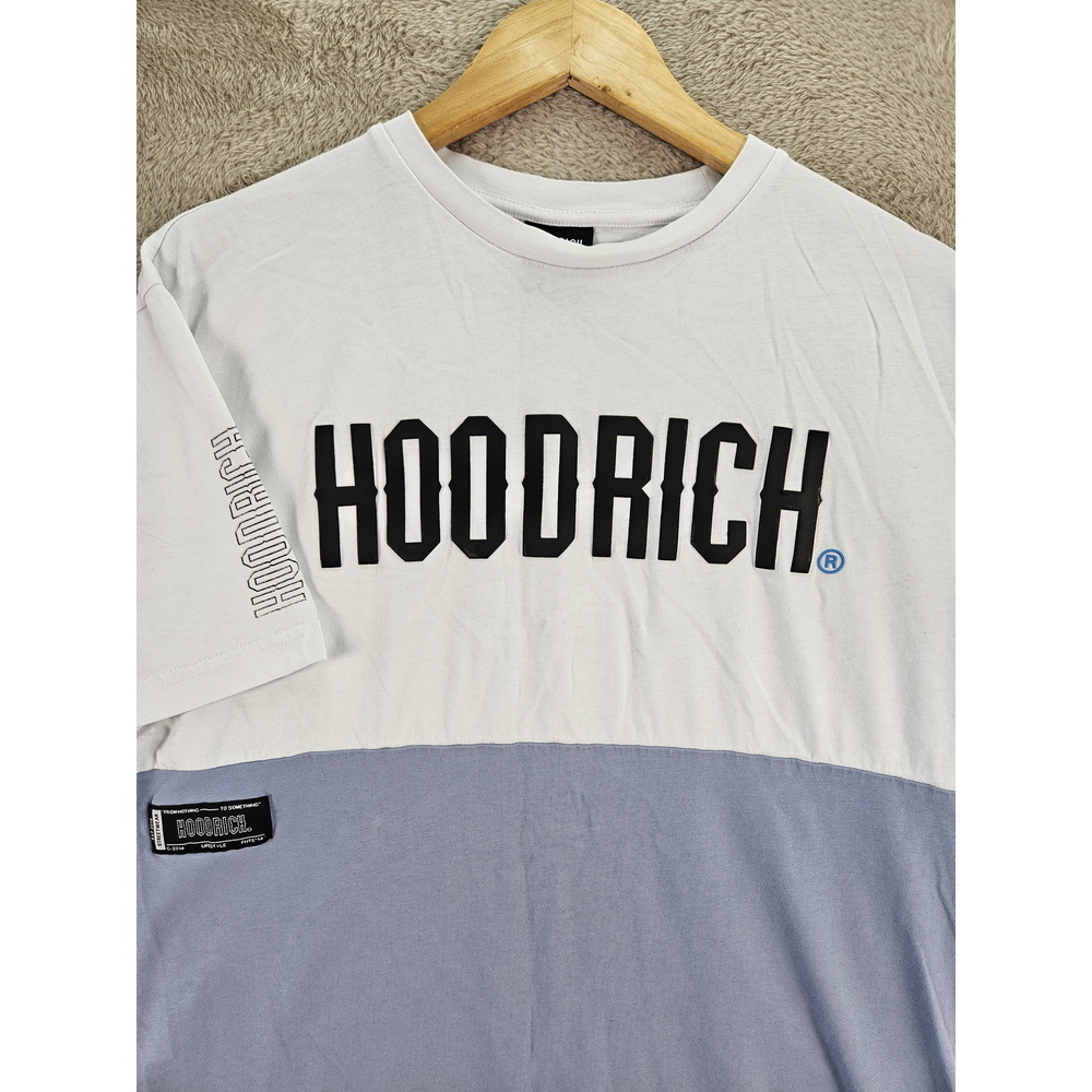 Hoodrich T-Shirt Big Spellout Logo Men's Size L White and Blue